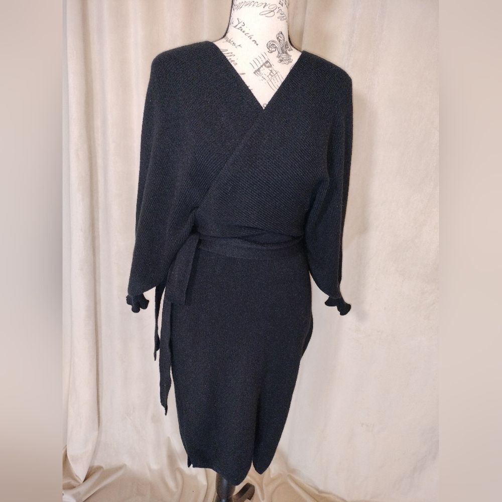 Simply Couture Black Ribbed Knit Dolman Sleeve Dress w/Self Belt. Size XL - Picture 1 of 9